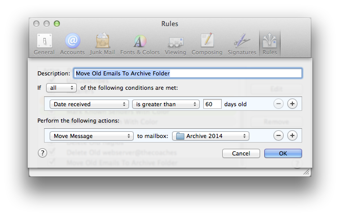 archive mail rule