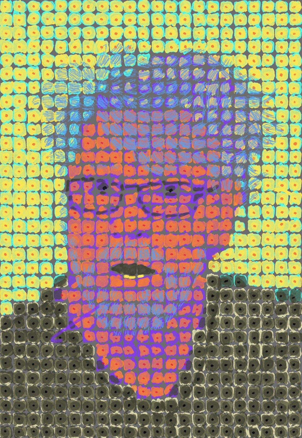 Thomas Beutel's self portrait in the style of Chuck Close